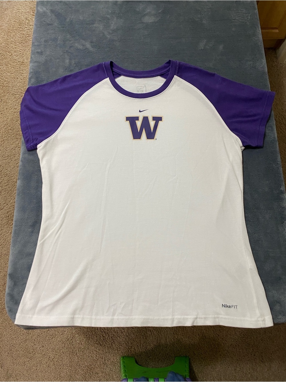 Nike White Tee with Purple Raglan Sleeves and 'W' Logo
